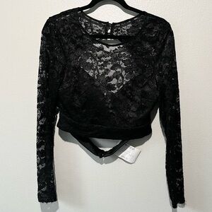 B. DARLIN-NWT Black Sparkly Long Sleeve Cropped Top Size 13/14
